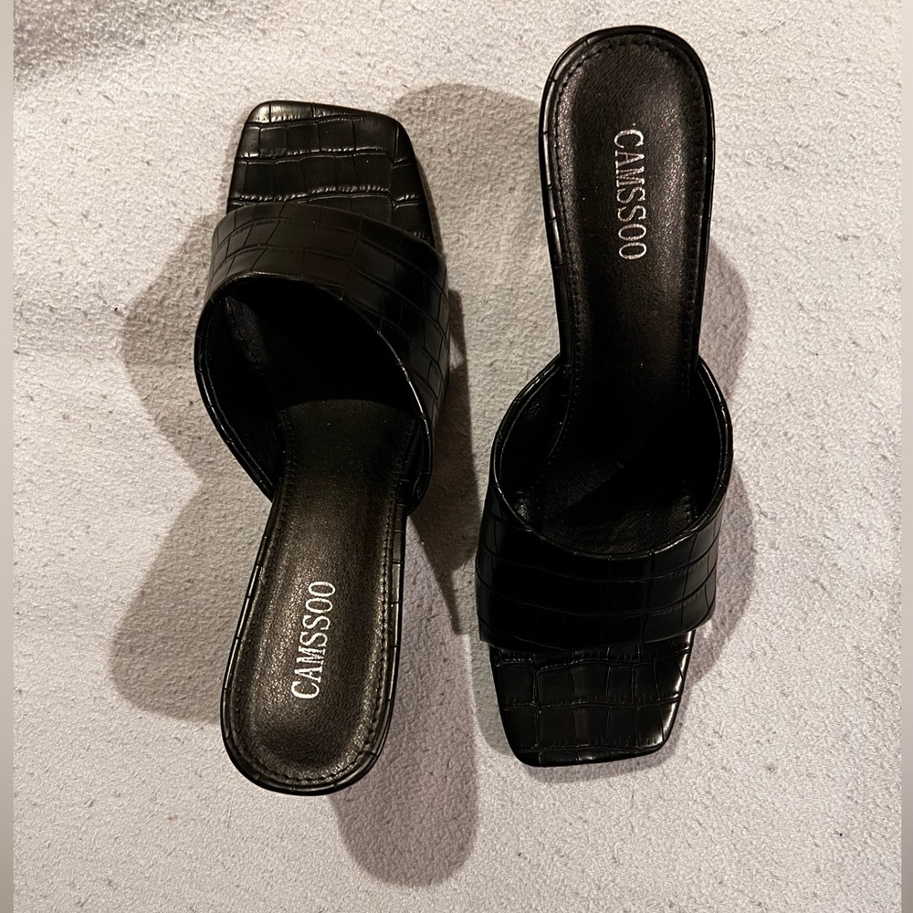 Women's Open Toe Square Mules Sandals Flip Flops Slip On -Size 10/Black